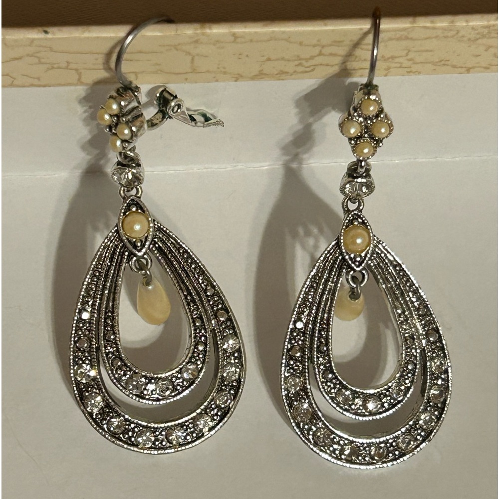 Diamond chandelier, earrings with pearl accents - Picture 1 of 2